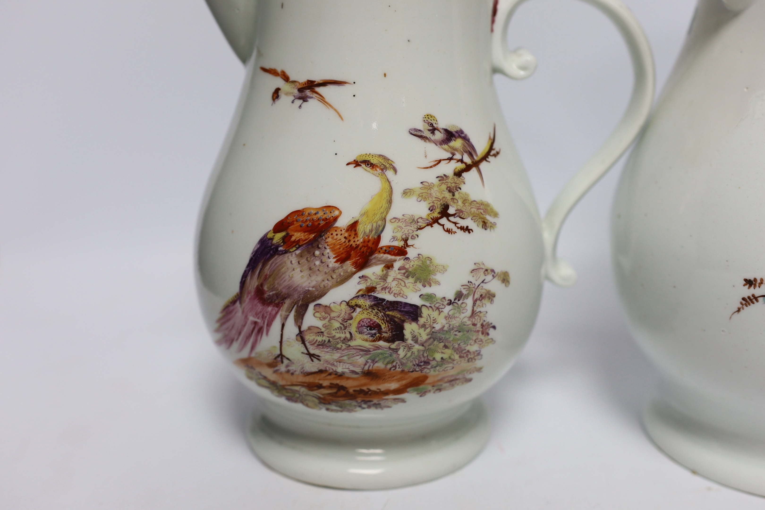 Two large 18th century Derby ale jugs, c.1760-5, tallest 24cm